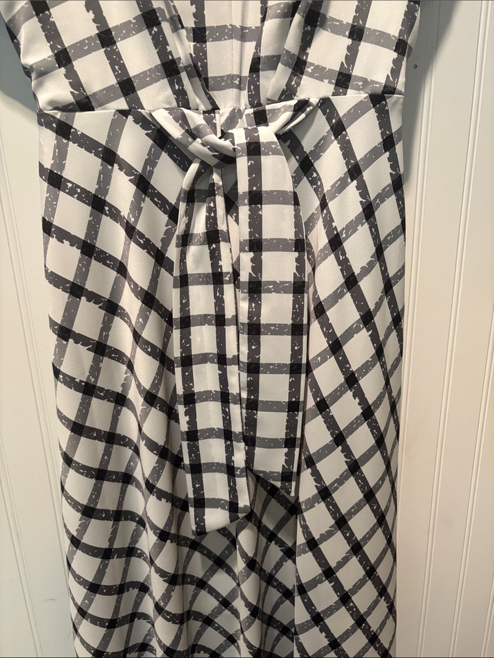 DKNY Black and White Plaid Midi Tie-Waist Dress Size 2 - Picture 3 of 5